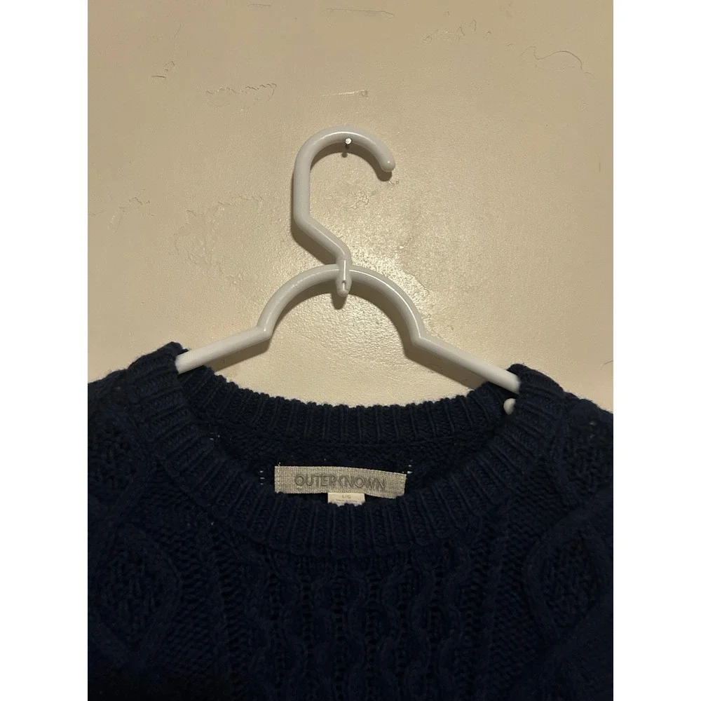 Outerknown Mens Navy Blue Wool Organic Cotton Cable Knit Fisherman Sweater L